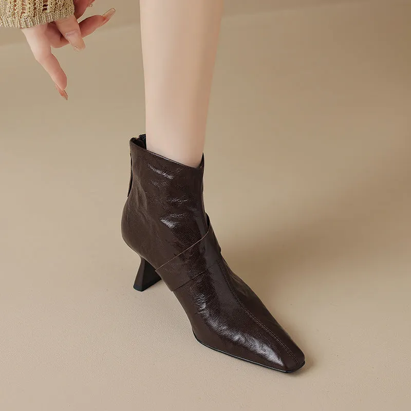 SerpentLuxe Chic Square Toe Zipper Ankle Boots