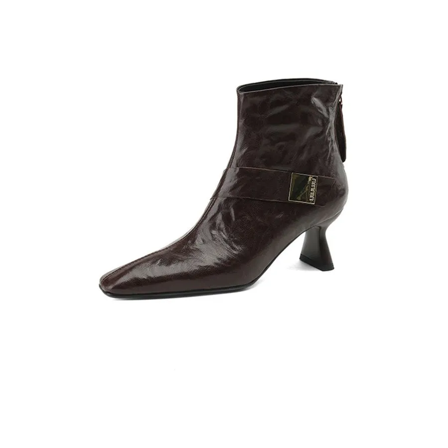 SerpentLuxe Chic Square Toe Zipper Ankle Boots