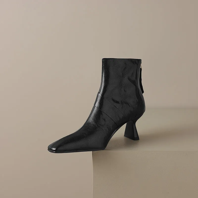 SerpentLuxe Chic Square Toe Zipper Ankle Boots