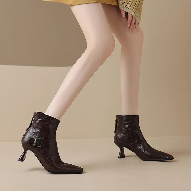 SerpentLuxe Chic Square Toe Zipper Ankle Boots