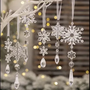 Set 6pcs Acrylic Clear Snowflake Pendants Christmas Tree Decorations Ornaments Icicles Snowflake