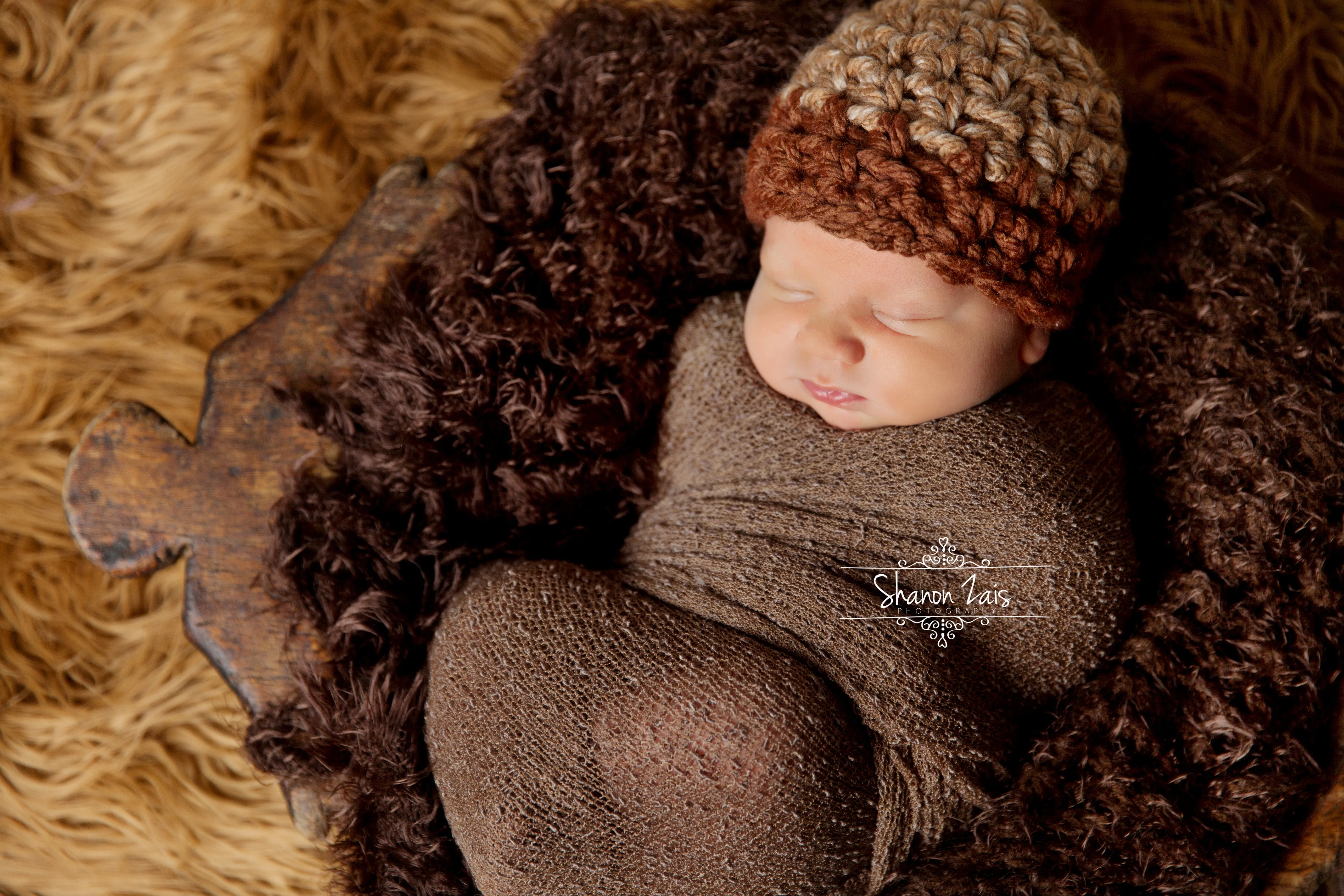 SET Beige Brown Newborn Hat & Stretch Knit Wrap