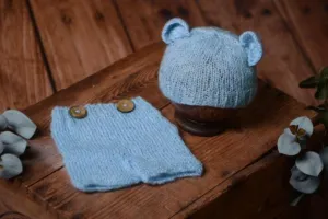 SET Mohair Bear Hat and Pants - Light Blue