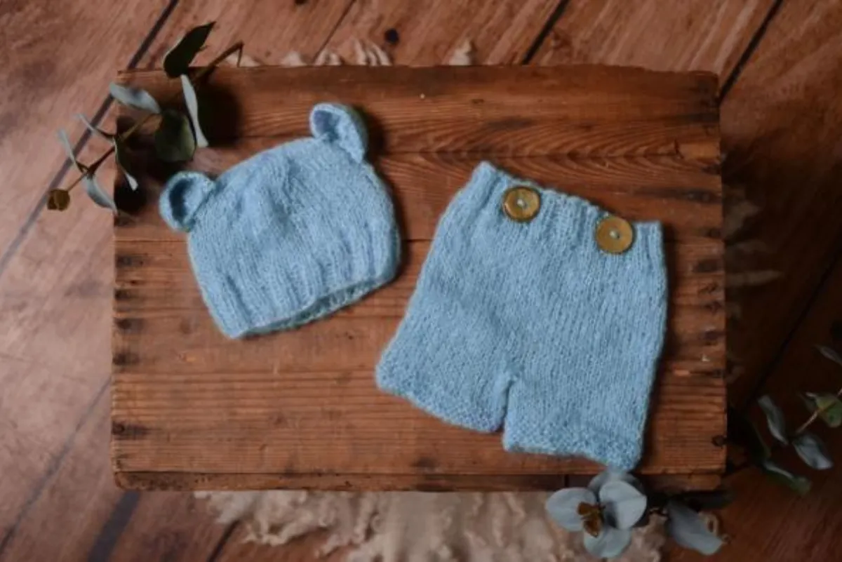 SET Mohair Bear Hat and Pants - Light Blue