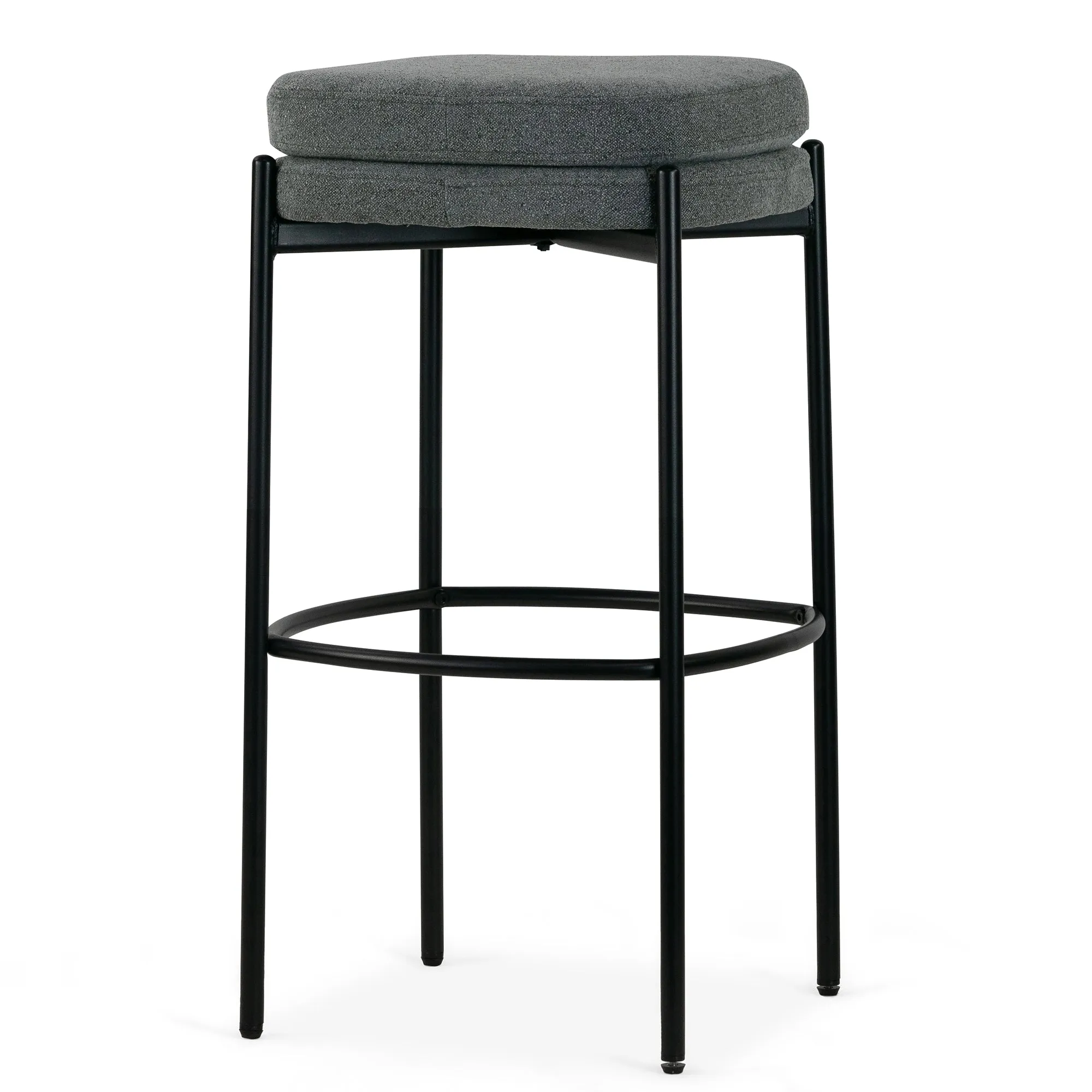 Set of 2 Avril Gray Boucle Backless Bar Stool with Black Metal Legs