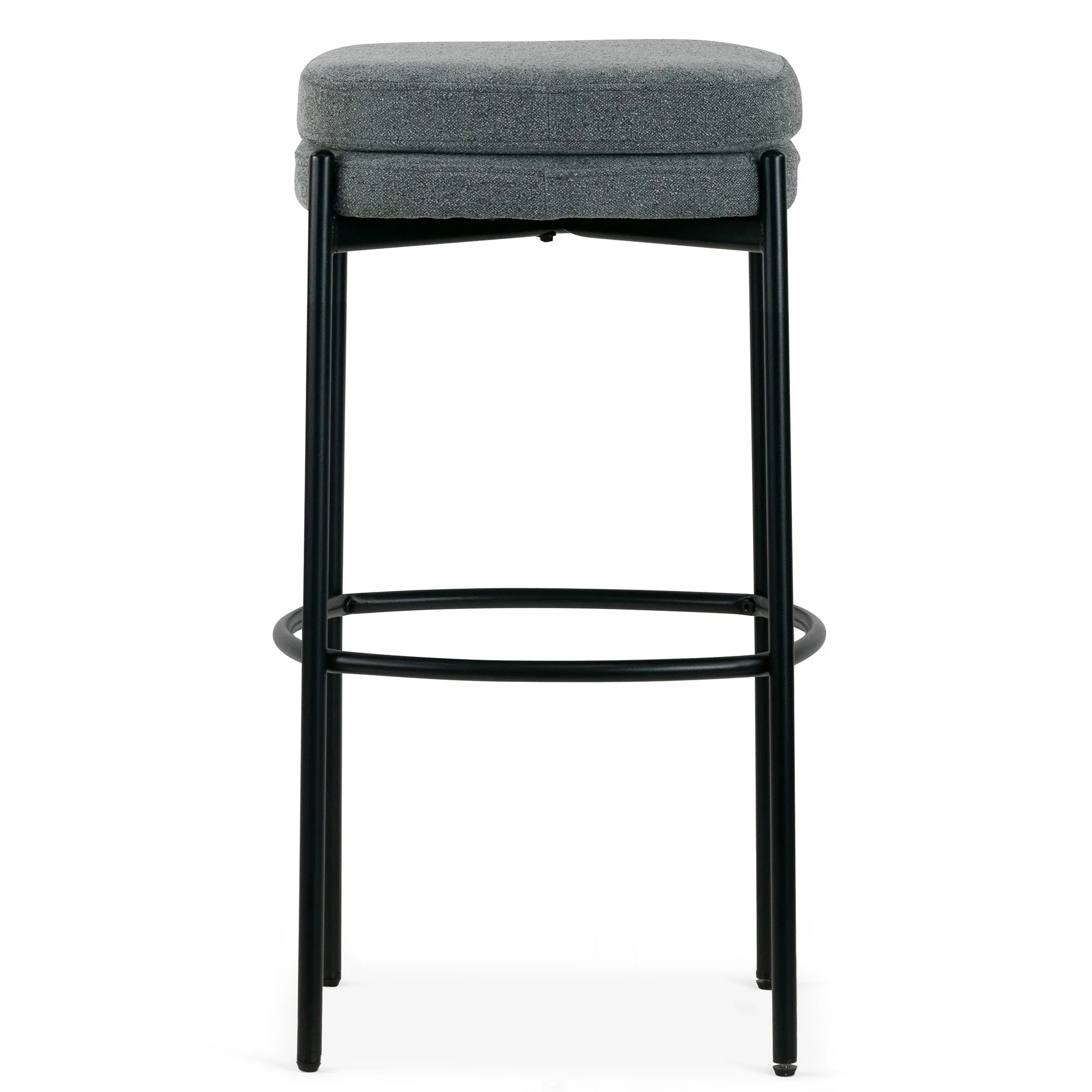 Set of 2 Avril Gray Boucle Backless Bar Stool with Black Metal Legs