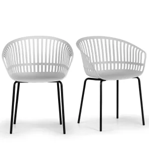 Set of 2 Barras Gray Plastic Dining Chair with Slatted Back and Iron Legs