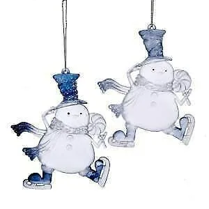 Set of 2 Blue and Clear Snowman Ornaments