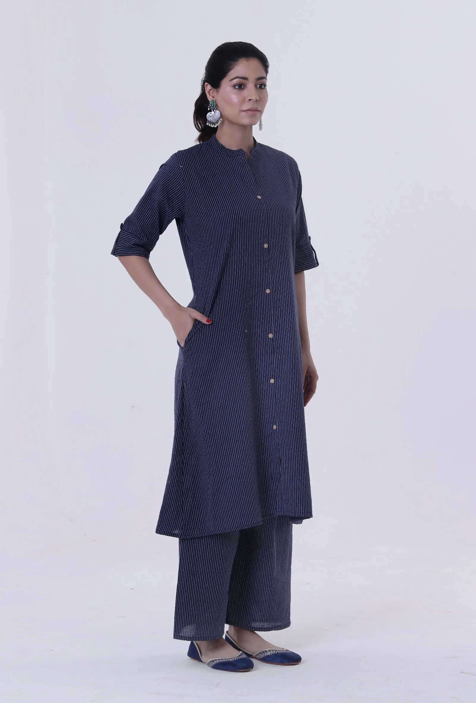 Set Of 2: Blue Cotton Kurti With Palazzo Set