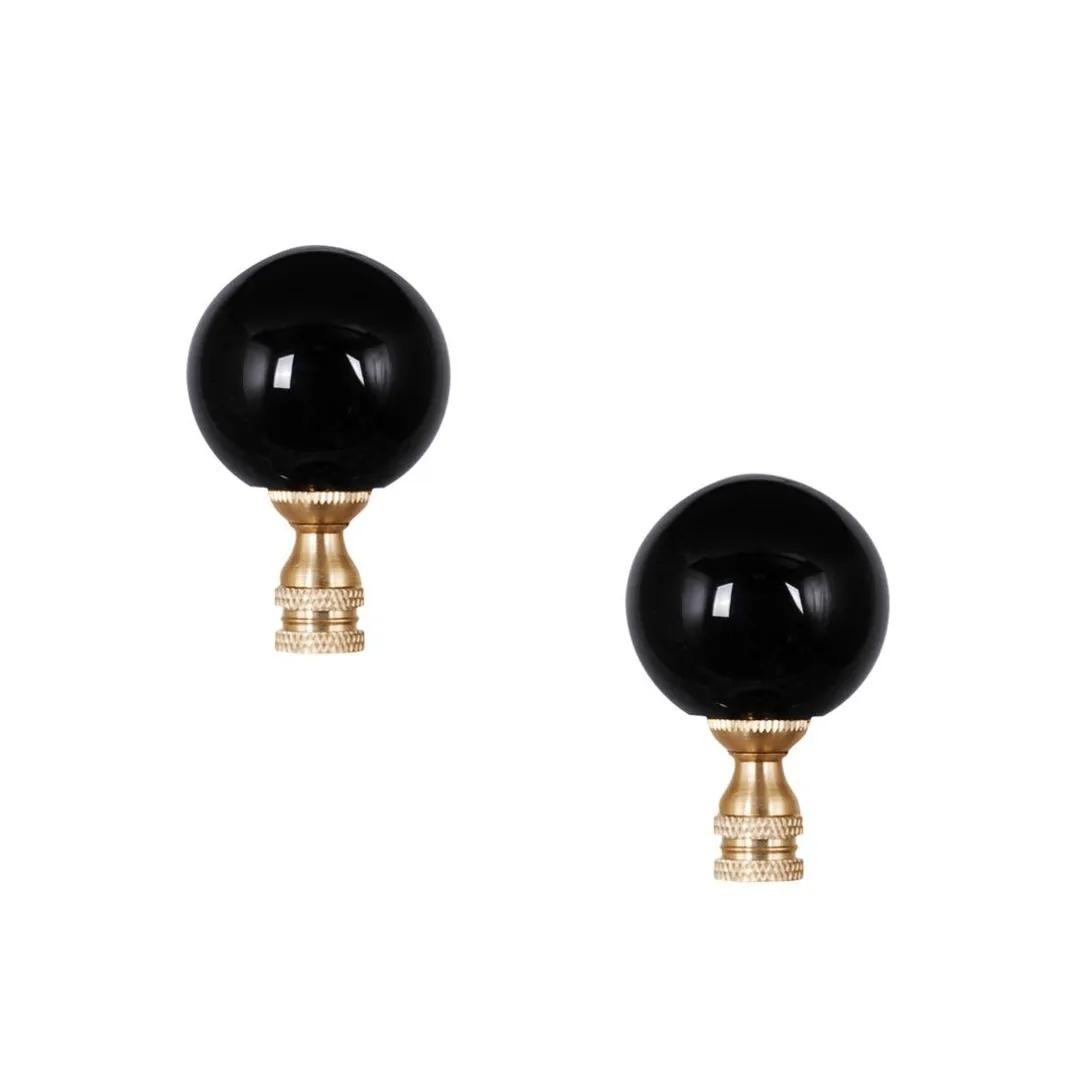 Set of 2 Large Black Crystal Finial in Brass Finish