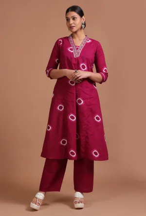 Set Of 2: Maroon Cotton Solid Plain Kurta & Pant Set