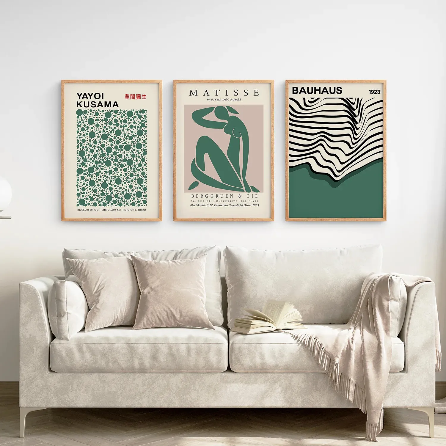 Set of 3 Abstract Figure Art Prints Sage Green