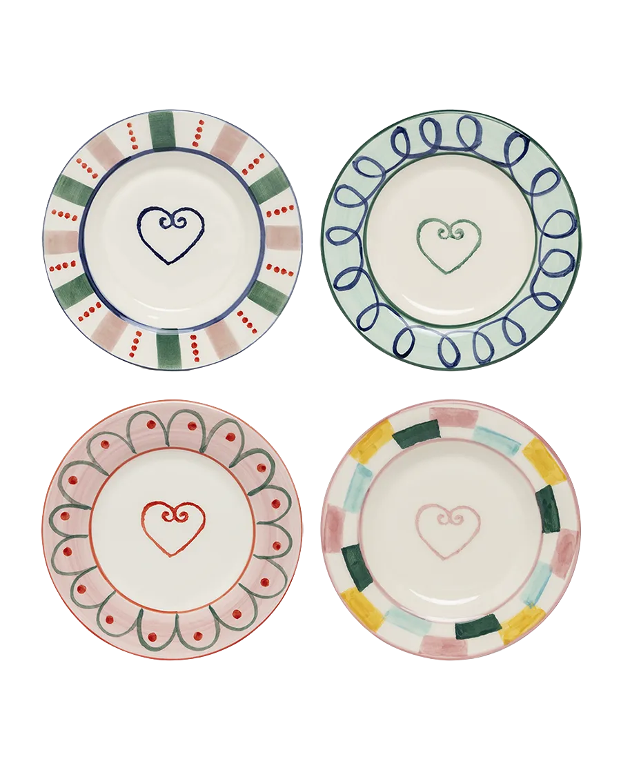 Set Of 4 Heart Bread Plates - Coasters