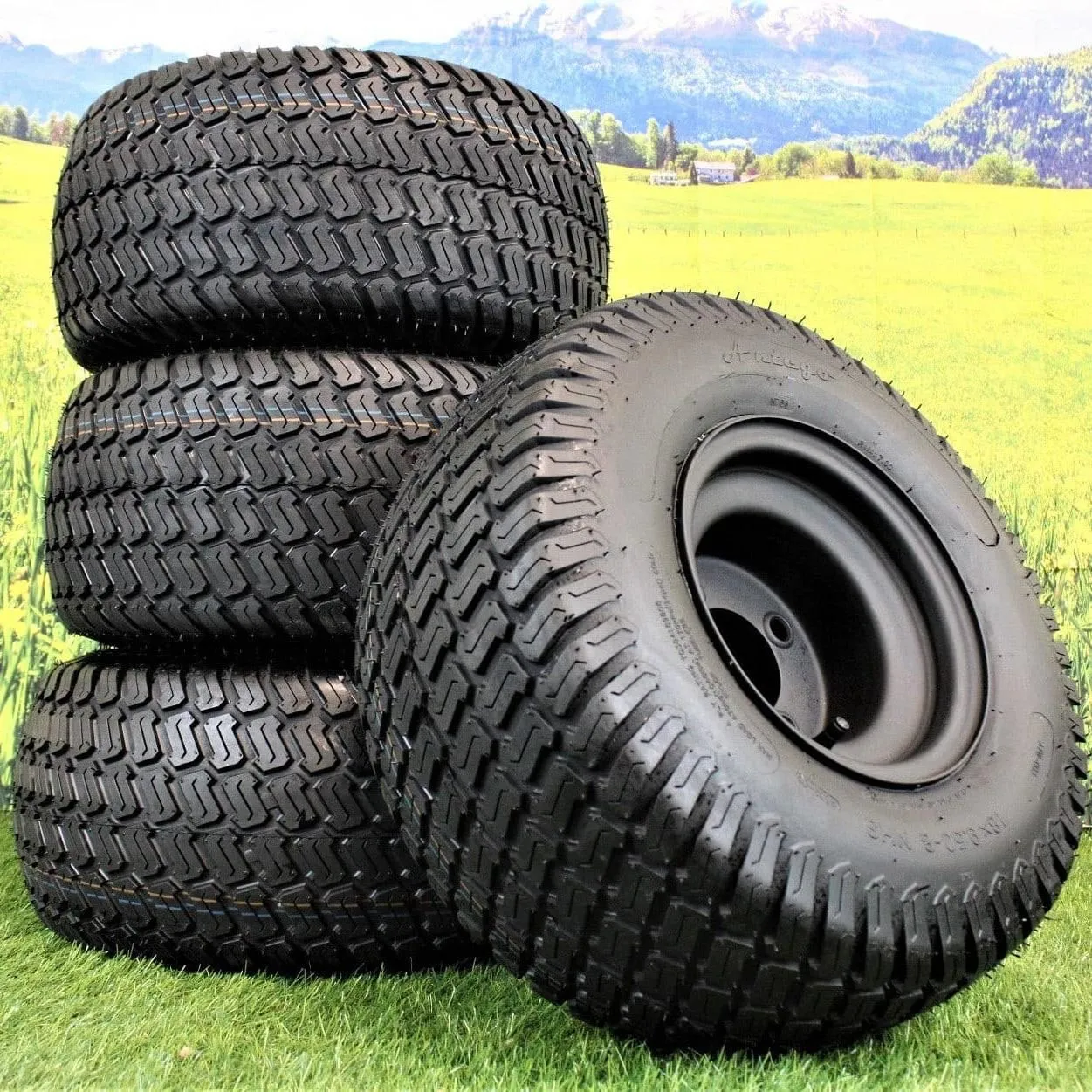 (Set of 4) Matte Black Wheels with 18x9.50-8 4 Ply Turf Tires for Golf and Lawn and Garden Equipment