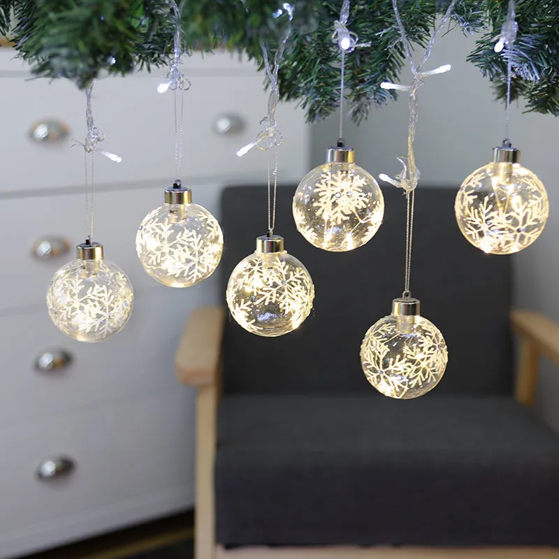 Set of 6 Christmas Glass Balls LED Baubles Party Decor with Snowflake