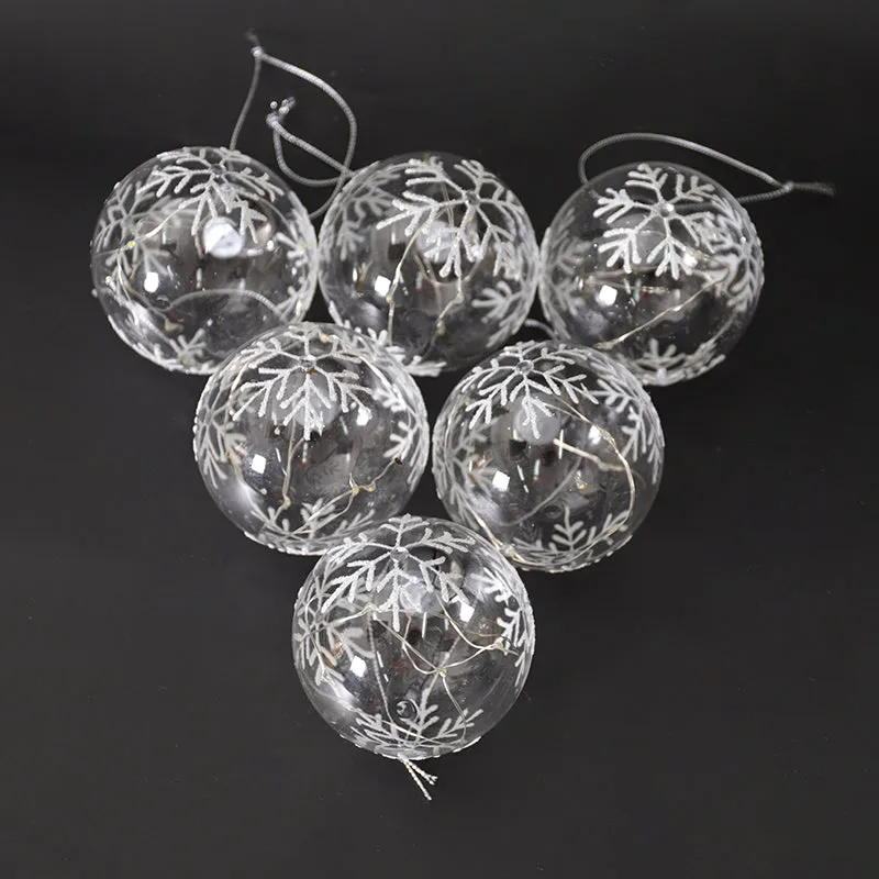 Set of 6 Christmas Glass Balls LED Baubles Party Decor with Snowflake