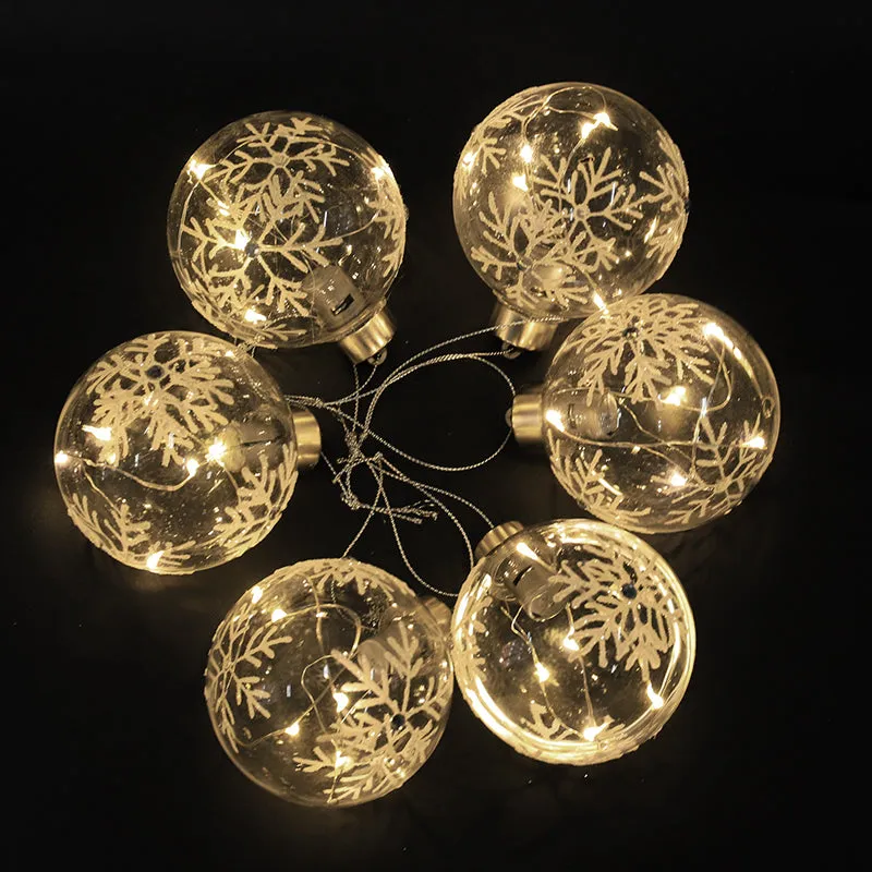 Set of 6 Christmas Glass Balls LED Baubles Party Decor with Snowflake