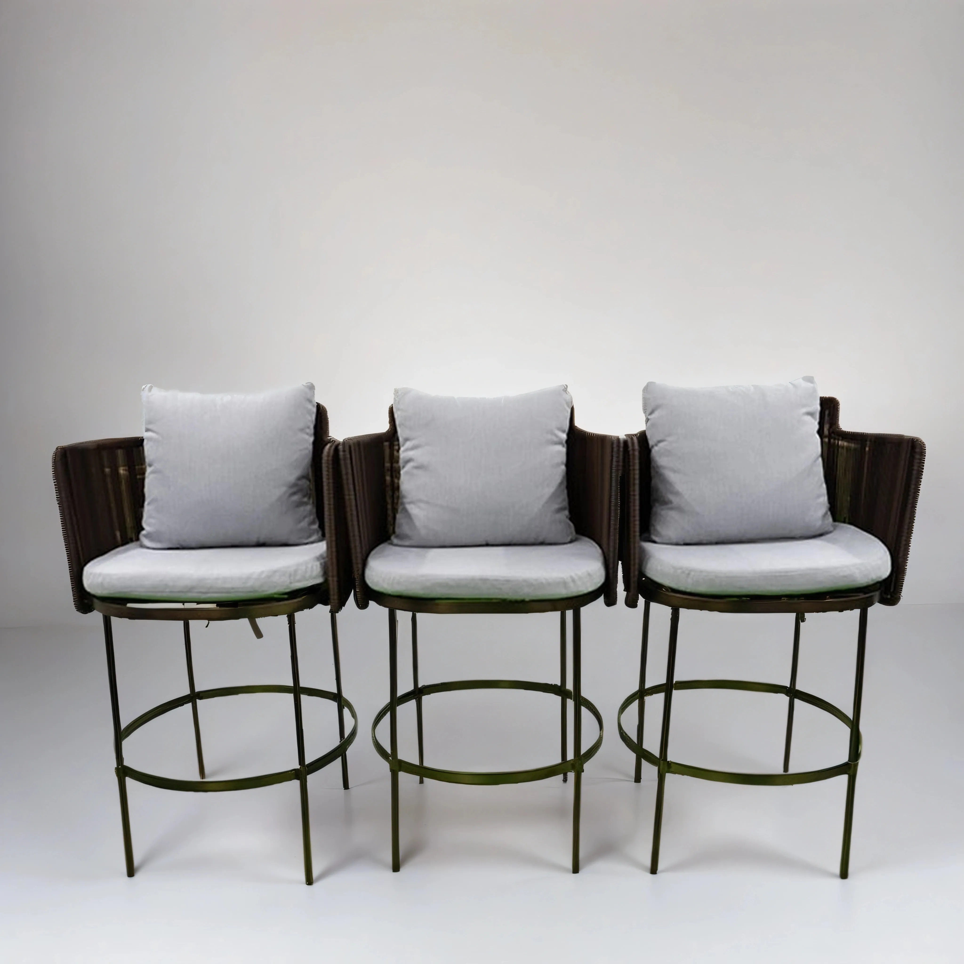 Set of Three Light Gray Outdoor Bar Chair