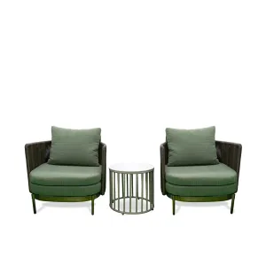 Set of Two Green Armchairs with table