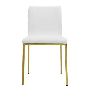 Set of Two White Leather Guest Chair with Brushed Gold Stainless Legs