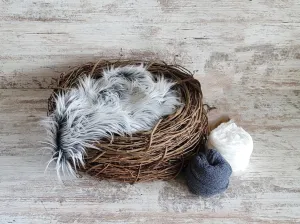 SET Wood Nest, Frosted Gray Fur and Baby Wraps