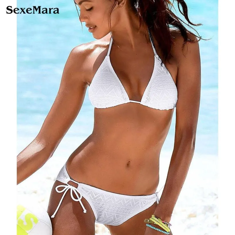 SEXEMARA XH2808 Black Sexy Bikini Bather Women Swimsuit Solid Push Up