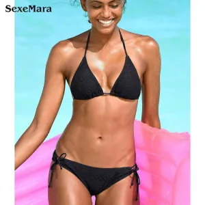 SEXEMARA XH2808 Black Sexy Bikini Bather Women Swimsuit Solid Push Up