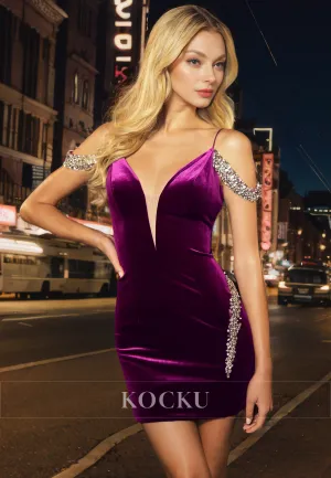 Sexy & Morden Spaghetti Straps V-Neck Rhinestone Party Homecoming Dress