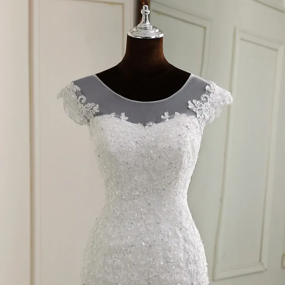 Sexy Applique Cap Sleeve Mermaid Wedding dress Bridal Gown