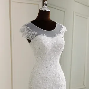 Sexy Applique Cap Sleeve Mermaid Wedding dress Bridal Gown