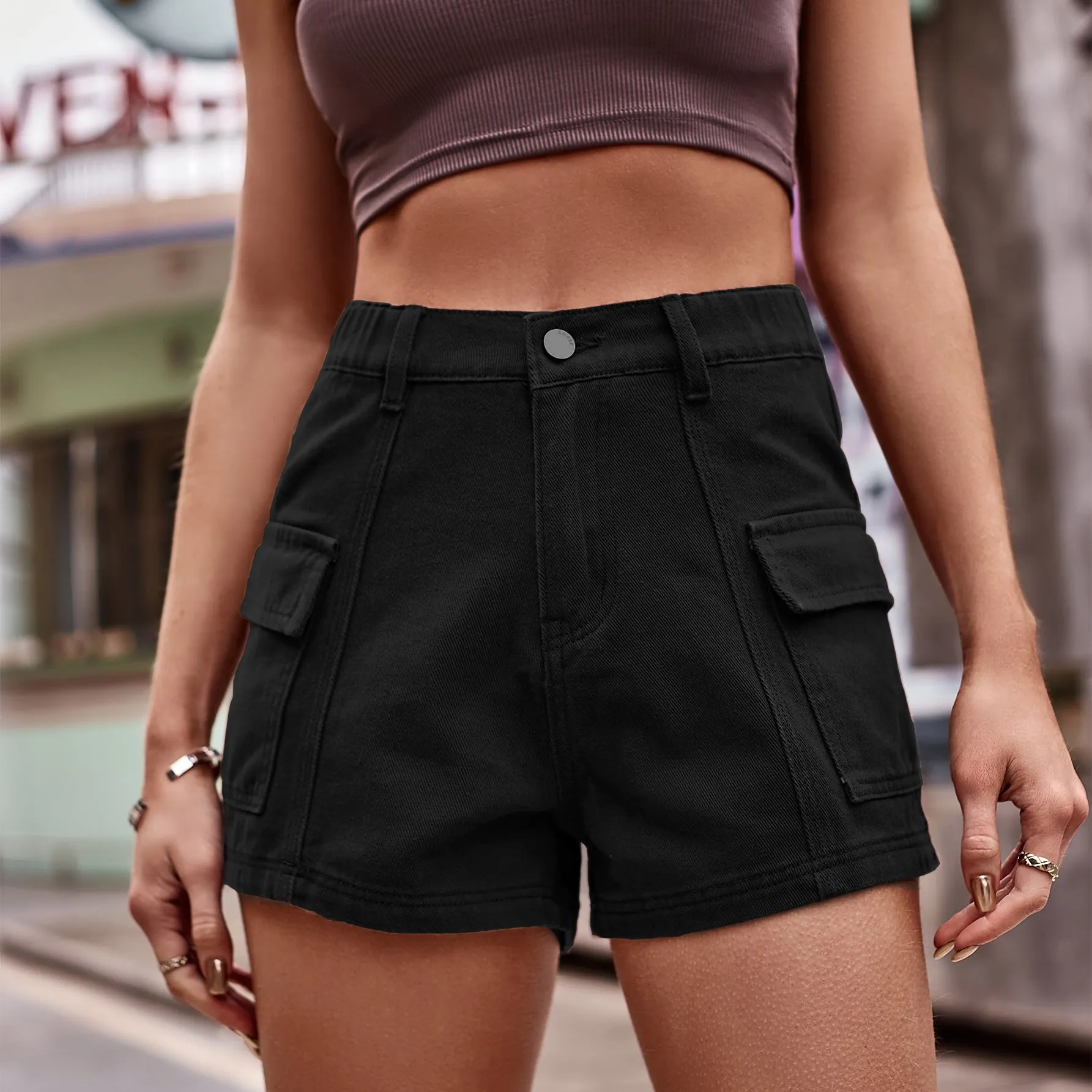 Sexy denim cargo shorts hot pants