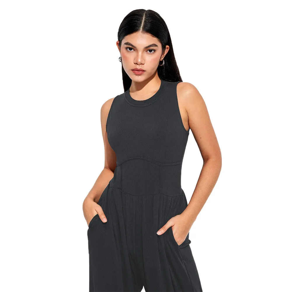 Sexy Design Waist Side Slimming Fashionable Knitted Jumpsuit