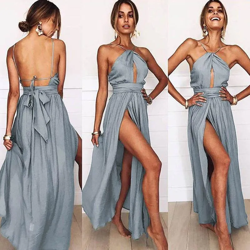 Sexy Halter Hanging Neck Split Dress