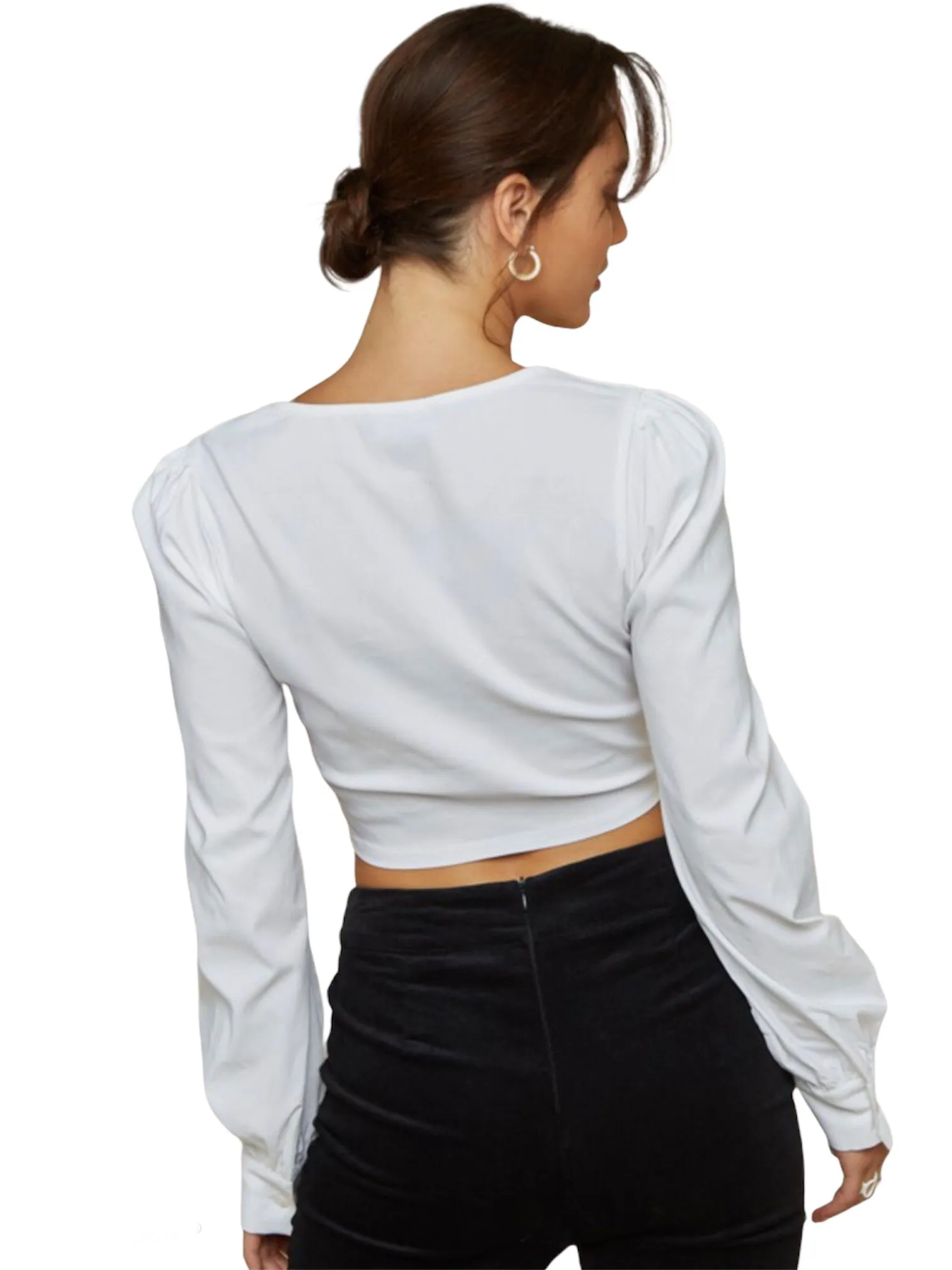 Sexy Lace Up V-Neck Long Sleeve Crop Top