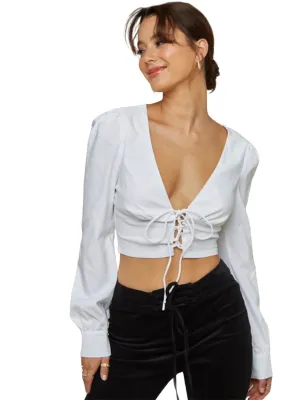 Sexy Lace Up V-Neck Long Sleeve Crop Top