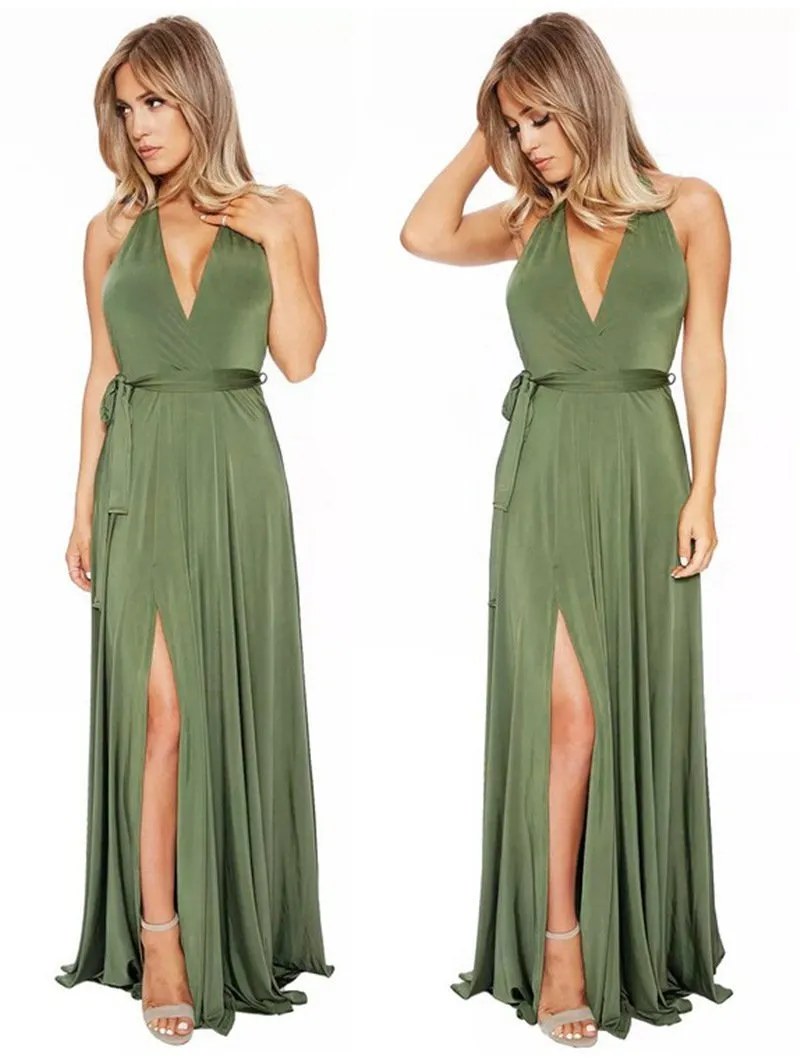 Sexy long skirt solid color V-neck halter dress new banquet evening dress