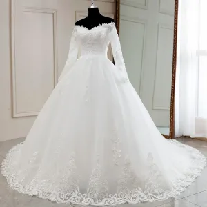 Sexy Luxury Elegant Long Sleeve Wedding Dress Boho Marriage Bridal Gown