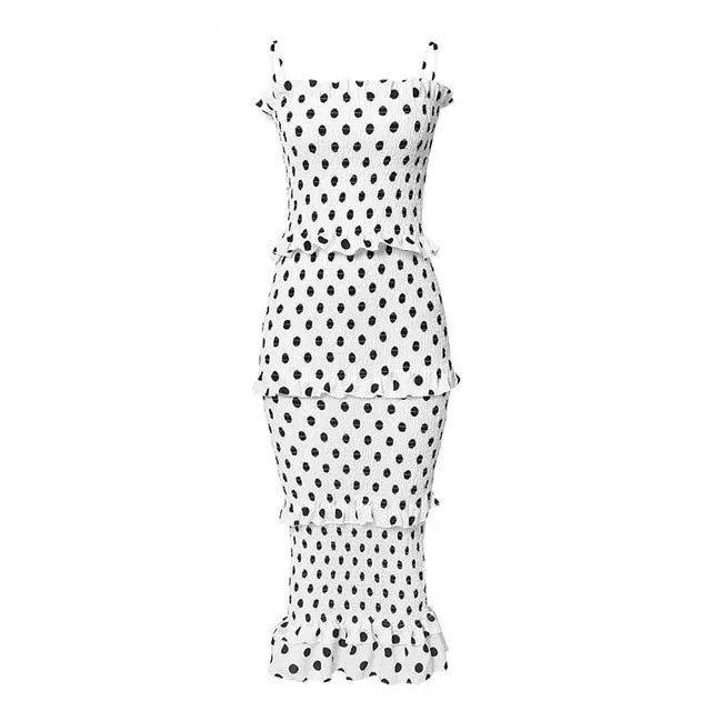 Sexy Spaghetti Strap Elegant Dot Print Leopard Bodycon Midi dress