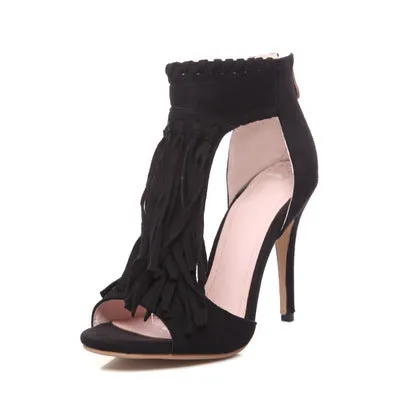 Sexy Tassel Open Top Zipper High Heels Sandals