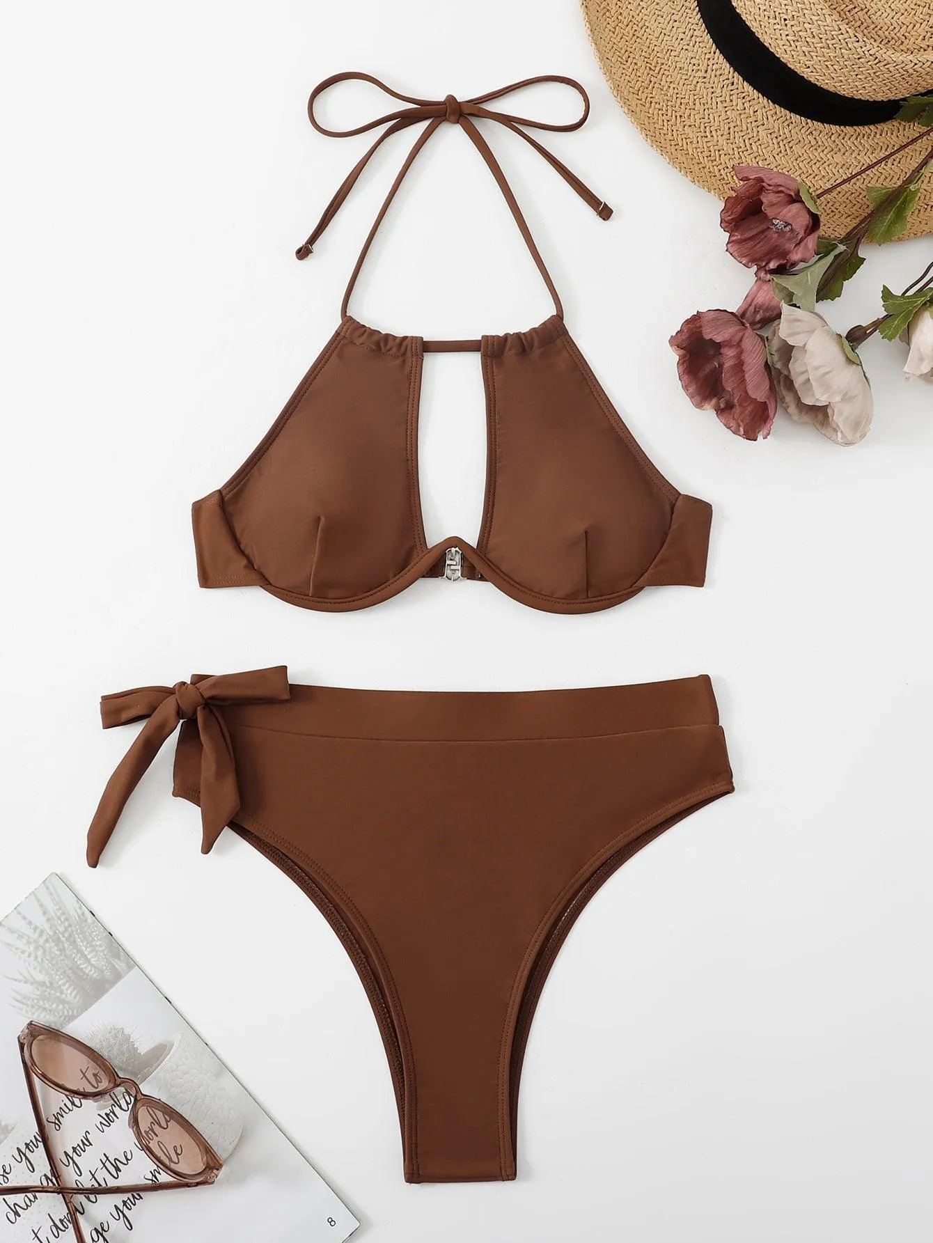 Sexy U-Shaped Hanging Neck Bikinis Set