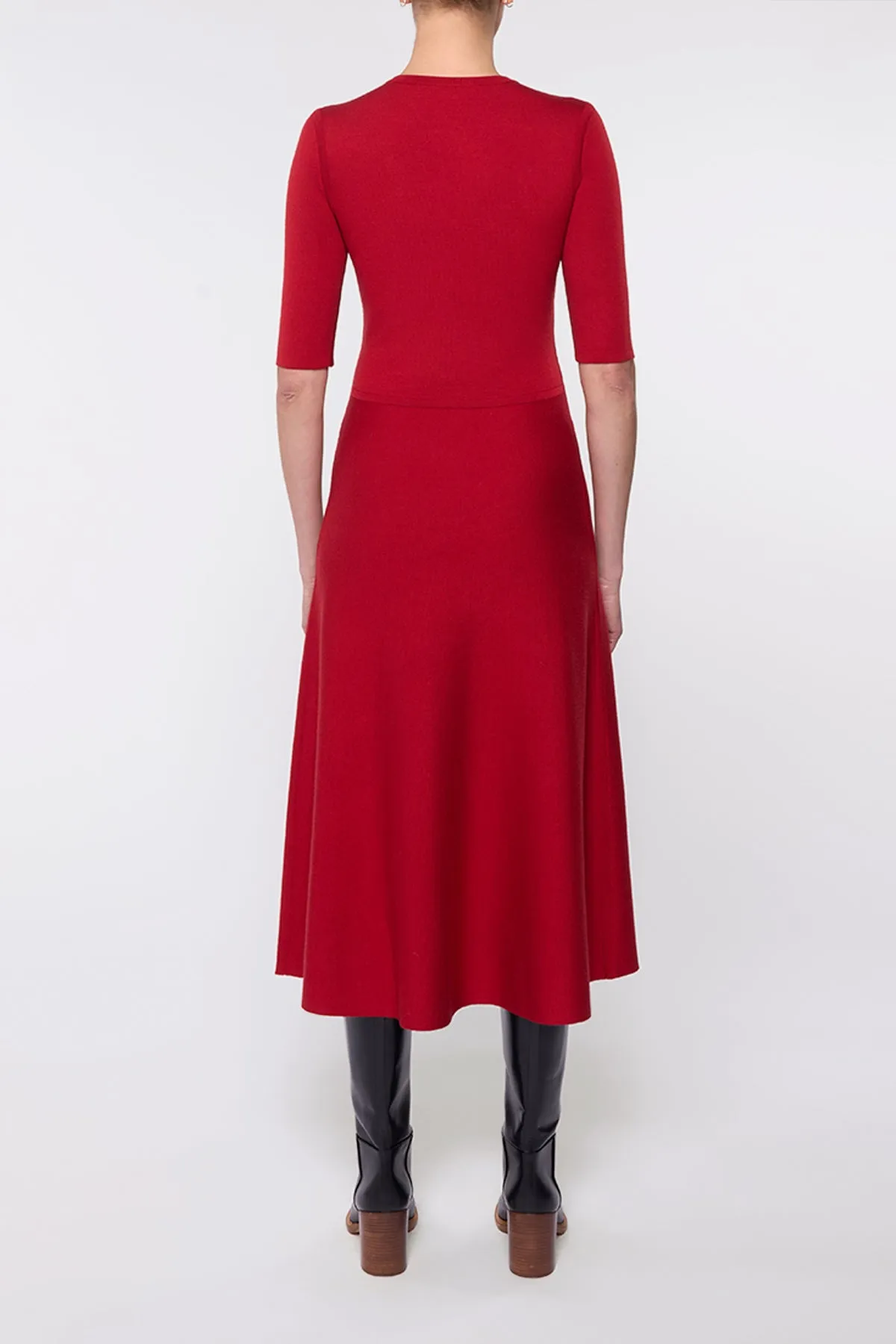 Seymore Knit Midi Dress in Scarlet Red Merino Wool Cashmere