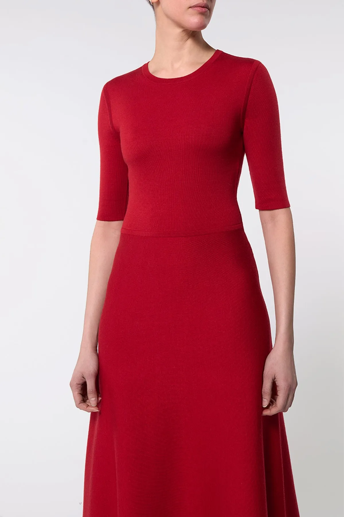 Seymore Knit Midi Dress in Scarlet Red Merino Wool Cashmere