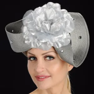 SG5002-Gray Hat for Women with Large Silver Flower