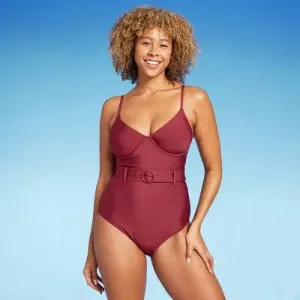 Shade & Shore Women's Underwire One Piece Swimsuit Belted Swimwear