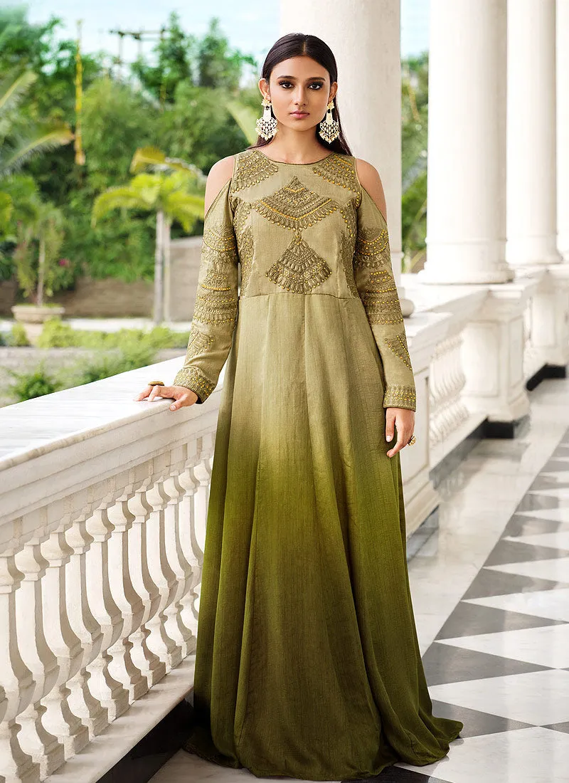 Shaded Green Zari Embroidered Designer Anarkali Suit