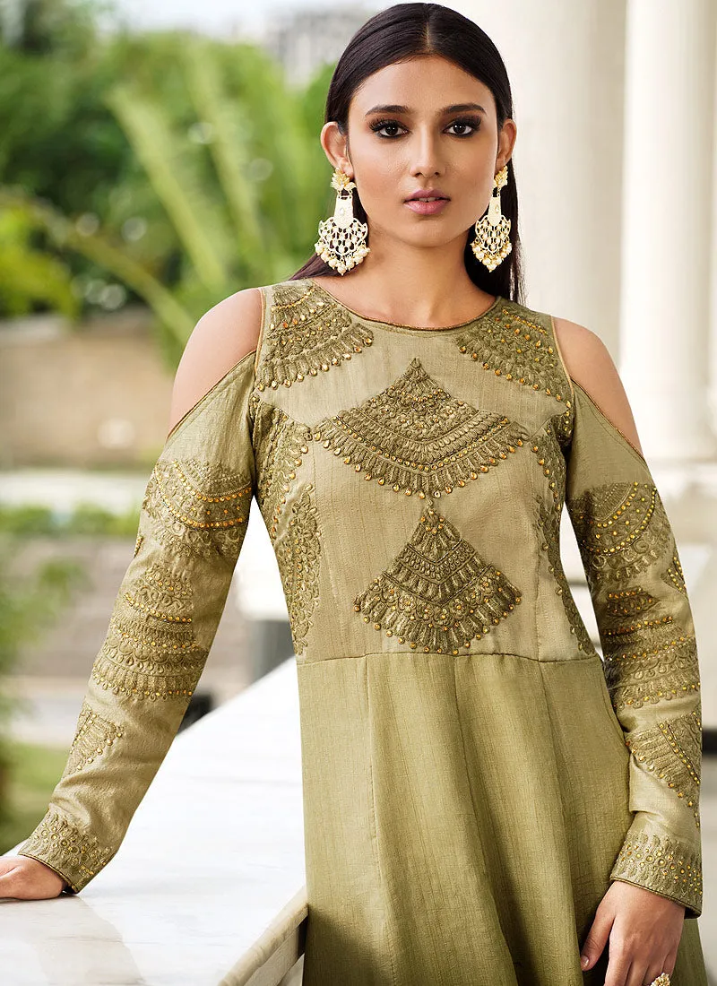 Shaded Green Zari Embroidered Designer Anarkali Suit