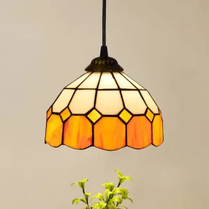 Shaded Tiffany Glass Pendant Light - Elegant 1-Bulb Suspension Fixture for Corridor