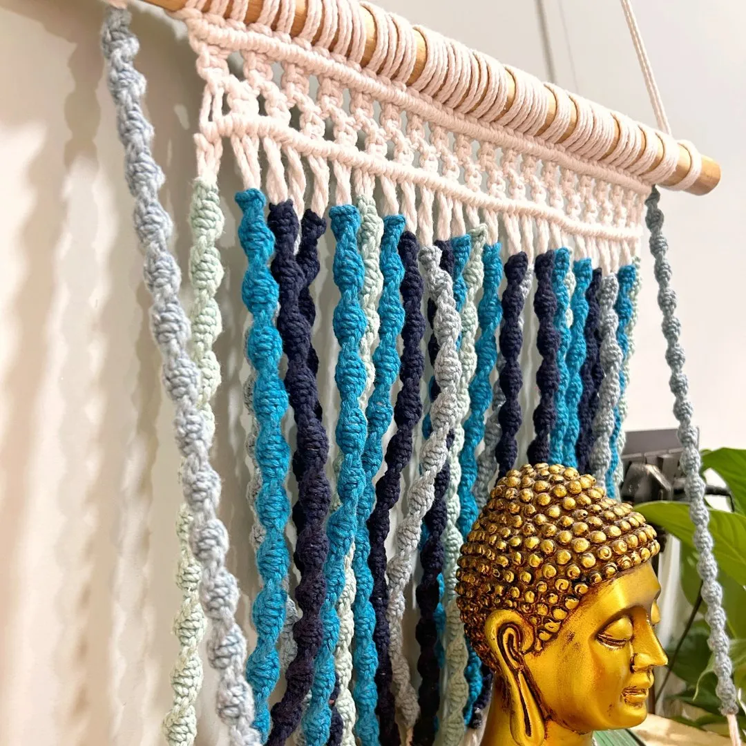 Shades of Blue Macrame Wall Shelf