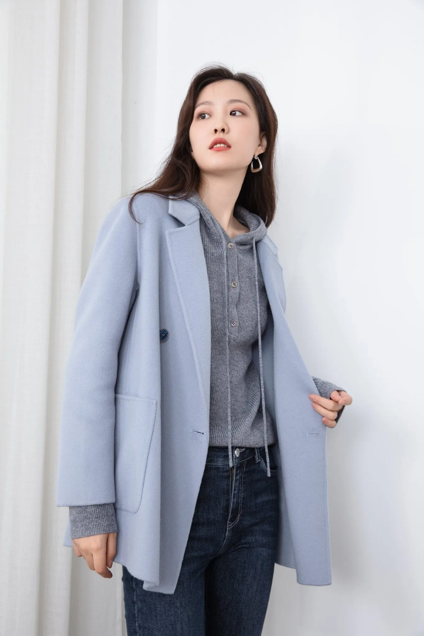 Shadow Blue Double-Breasted Wool Blazer