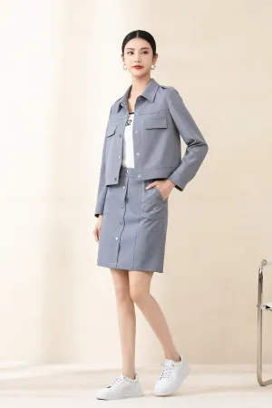 Shadow Blue Short Coats Metal Buttons